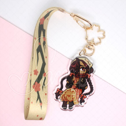 example: 2.5" clear acrylic + epoxy treatment, 13cm lanyard, gold flower clasp